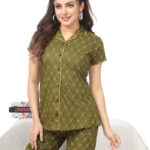 Women's Cotton Printed Relaxed Night Suit Set Of Top & Shorts