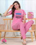 Women's Cotton Printed T shirt Pajama Set
