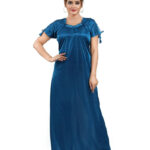 Blue Satin Solid Women Nighty